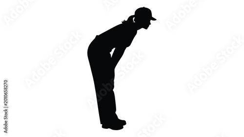 Fotografie Silhouette of a woman in a baseball cap bending over high quality