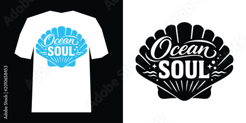 Photography Ocean soul typography t shirt design mockup with seashell graphic