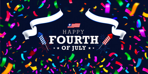 Colorful fourth of july celebration with fireworks confetti and patriotic decorations in festive style