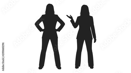 Obraz na płótnie Silhouettes of two women in business suits against a white background