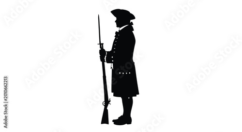 Foto colonial soldier silhouette holding musket against white background high quality