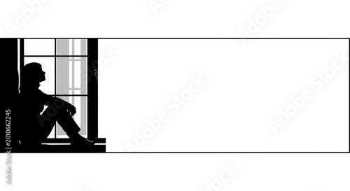 Foto Silhouette of a pensive woman sitting by a window.