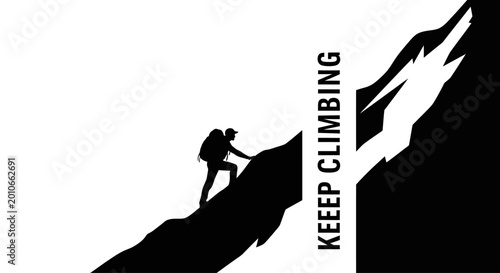 Photos Silhouette of a lone hiker climbing a steep mountain peak with motivation text
