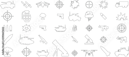 Foto Military weapon icon set collection group, army war equipment, gun rifle missile