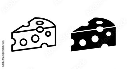 Foto Minimalist cheese wedge icons, black and white swiss cheese vector set, dairy fo