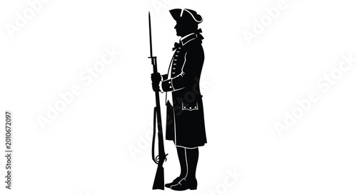 Foto colonial soldier silhouette holding musket against white background high quality