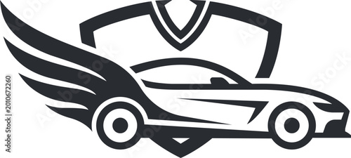 Car with Wings and Shield Logo