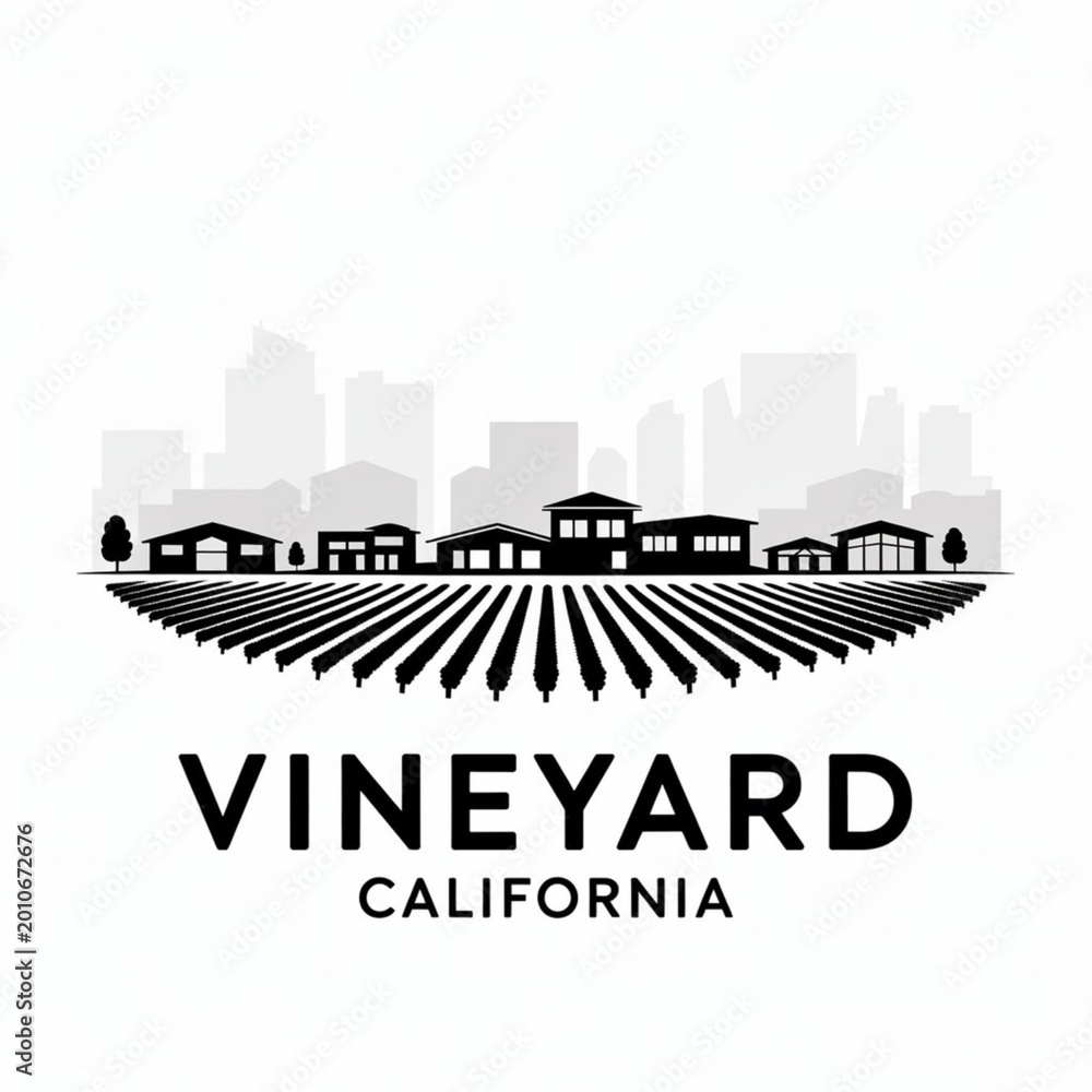 Fototapeta premium Vineyard California Skyline Vector – Suburban Valley Silhouette Artwork
