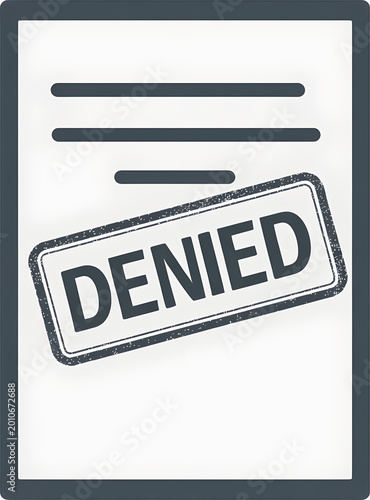 black Denied stamp on paper document for rejected application, isolated graphic