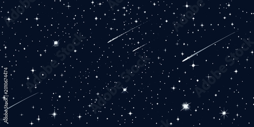starry night sky with shooting stars dark blue cosmic background