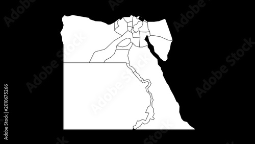 Fotografía Dark Mode White on Black Map of Egypt - High Resolution 4K Geography