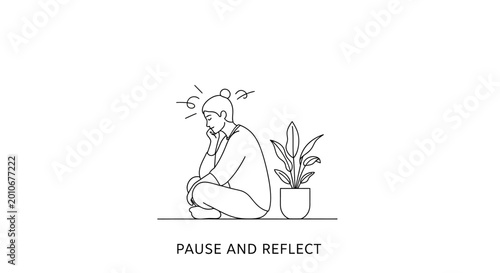 Konstfotografi Minimalist line art illustration of a person pausing to reflect in a quiet moment