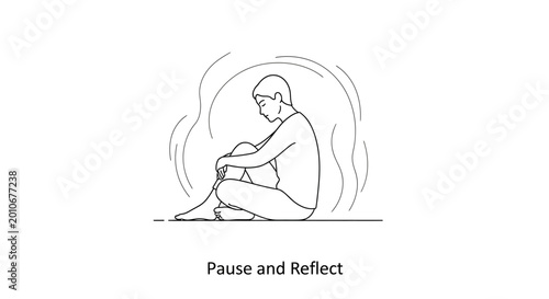 Fotografija Line art illustration of a person sitting in a meditative posture for mental wellness