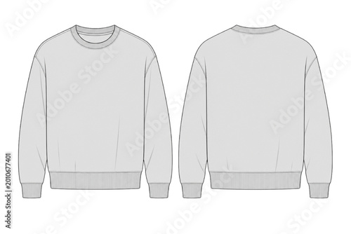 Comprehensive CAD technical drawing showcasing front and back views of a versatile grey crew-neck sweatshirt, ideal for fashion design, apparel development, and precise garment specifications