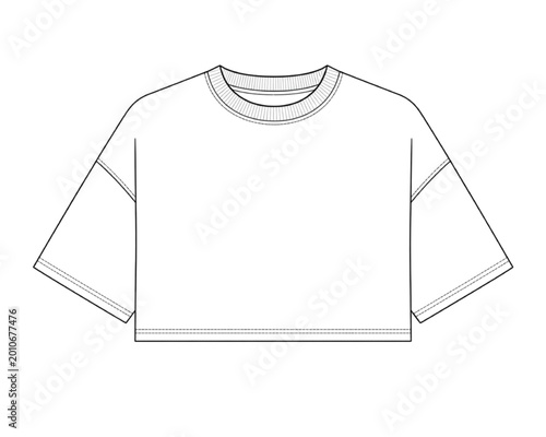 Foto Technical CAD drawing of a women's short-sleeved crew-neck crop top design, show