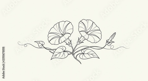 Morning Glory Flower Line Art Botanical Illustration