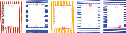 Photography Nautical themed hand drawn frames with stripes shells and seaside decorative ele