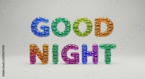 3D Good Night Text Message in Colorful Glossy Glass Bubbles