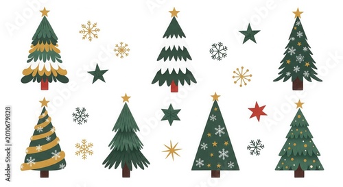 Hand-drawn Christmas Tree and Star Illustration Set