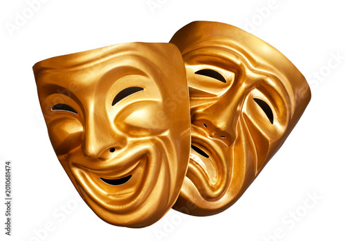 Photos Golden comedy and tragedy theater masks, luxury drama masks isolated on transpar