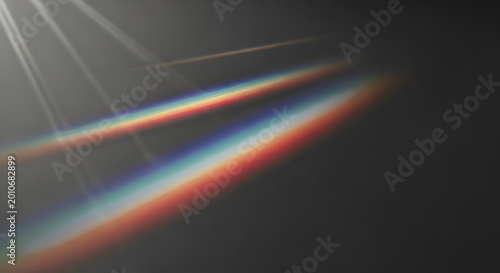 Rainbow light leak refraction on dark background, abstract optical overlay