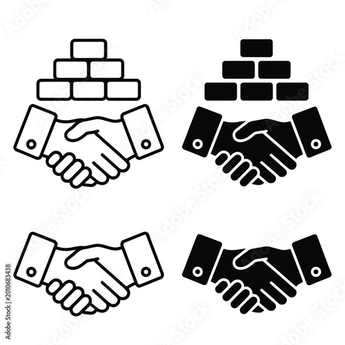 Photos Handshake icon illustration, vector symbol combining handshake and brick wall re