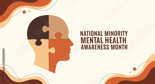 Tableau sur toile National Minority Mental Health Awareness Month illustration with puzzle head