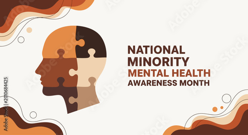 Fotografia Human head profile illustration composed of diverse puzzle pieces representing minority mental health awareness