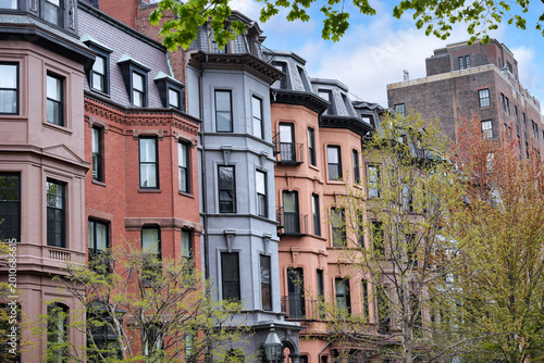 Colorful old apartment building or townhouses, Back Bay area of Boston, Massachusetts