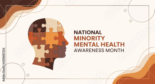 Tableau sur toile Human head profile silhouette made of diverse skin tone puzzle pieces