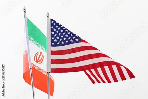 Usa and iran flags representing international relations