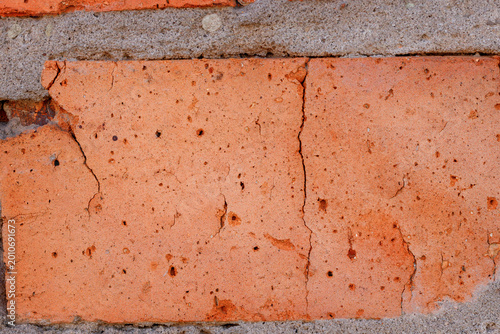 Canvastavla Cracked red brick texture macro, old wall building material background
