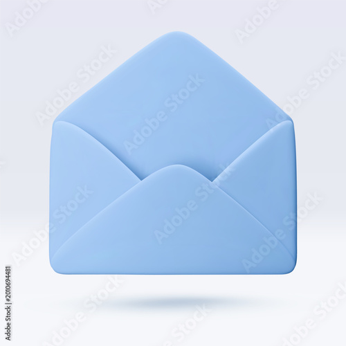 Vector 3d render open envelope icon isolated on white. Message notification, mail, newsletter subscriptions, business documents, email services. Cute illustration for banner, web, social media, app
