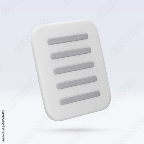 Vector 3d render white document icon isolated on white. Message, mail, newsletter subscriptions, business docs, email services. Cute illustration for banner, web, social media, app