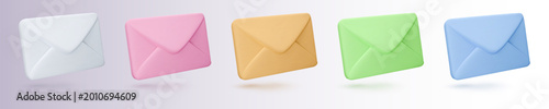 Vector 3d render envelope icon set isolated on white. Message notification, mail, newsletter subscriptions, business documents, email services. Cute illustration for banner, web, social media, app