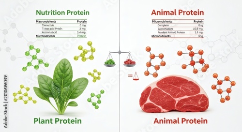 A comparison between plant protein and animal protein, visually represented to highlight their nutritional differences