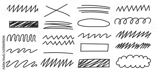 Tableau sur toile Crayon lines, scribble charcoal highlight strokes and freehand ovals doodle set