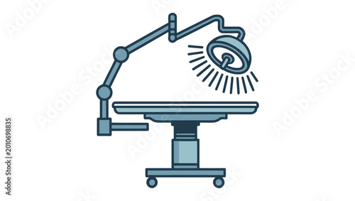 Surgical operating table with medical lamp icon, flat vector illustration of hospital equipment for surgery, medical procedure concept