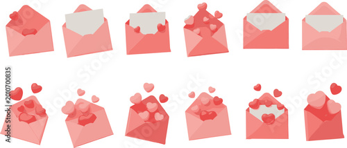 Bild auf Leinwand Cartoon Style Illustration of Love Letters with Hearts Floating Out of Envelopes