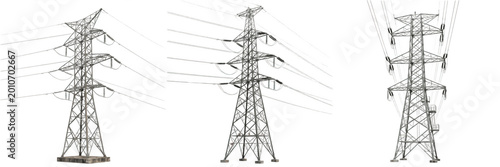 Schilderij op canvas Industrial High Voltage Electricity Transmission Tower Pylon Isolated on Transparent Background Power Energy PNG Asset