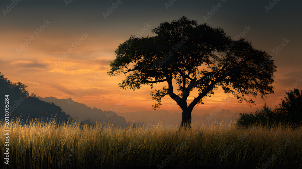 Fototapeta premium Clean composition with tree silhouette and smooth gradients