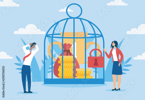 Locked wealth concept. Vector illustration