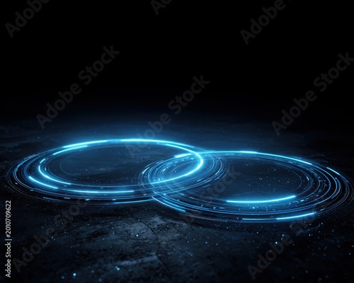 Two blue circles on a black background