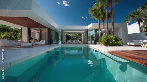 Modern luxury villa with swimming pool and tropical garden