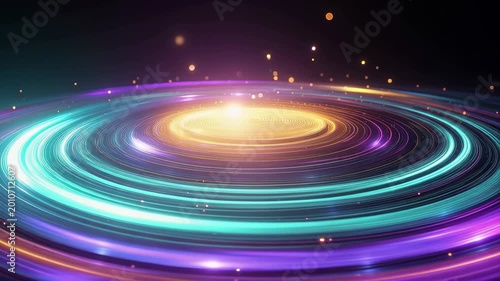 Abstract cosmic swirl with glowing neon light trails