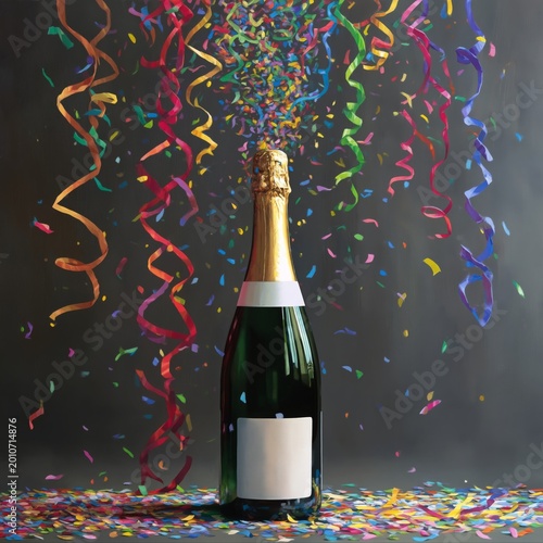 Celebration With Champagne and Colorful Confetti in a Festive Setting