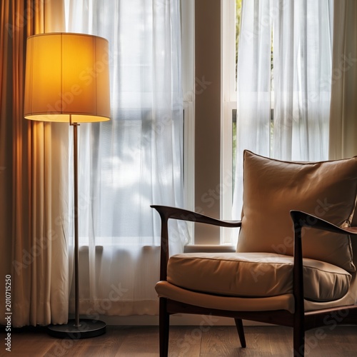 Red Chair Stands Alone in a Sunlit Room With Shadows on the Wall and Floor