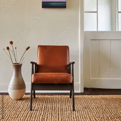 Empty Wooden Chair Stands Alone Against a Plain Wall in a Simple Room