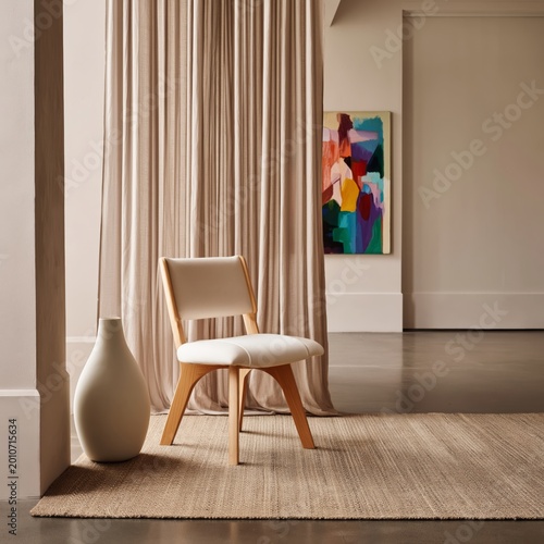 Modern Chair and Decor in a Room With Curtains and Art at Different Times of Day