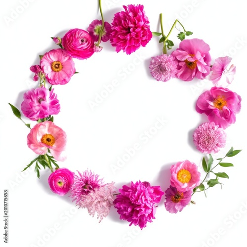 Colorful Circle of Pink Flowers Arranged Neatly on a White Background During ...